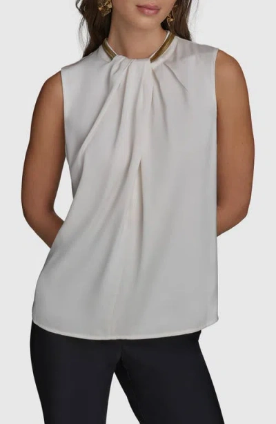 Donna Karan New York Hardware Accent Sleeveless Twist Neck Top In White