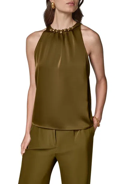 Donna Karan New York Hardware Neck Satin Blouse In Olive Brin
