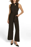 Donna Karan New York Hardware Tie Waist Sleeveless Flare Jumpsuit