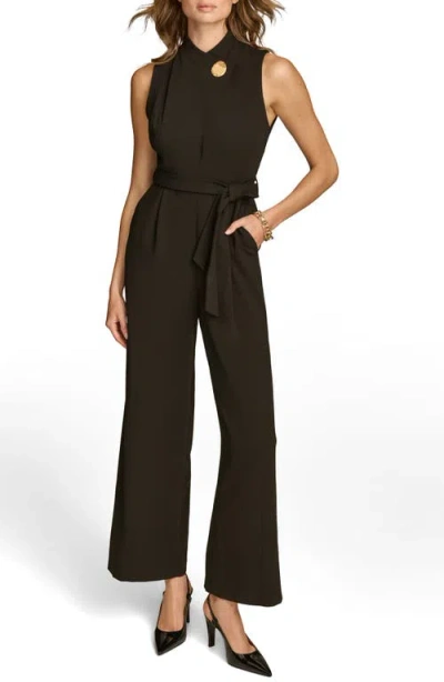 Donna Karan New York Hardware Tie Waist Sleeveless Flare Jumpsuit