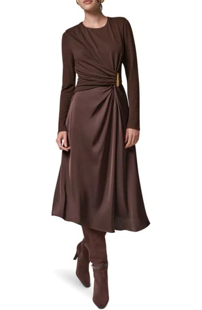 Donna Karan New York Hardware Waist Long Sleeve Dress In Brown