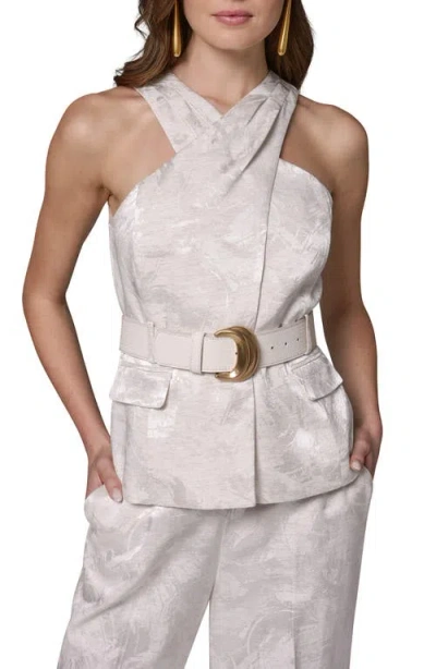 Donna Karan New York Jacquard Crossover Belted Sleeveless Top In Neutral