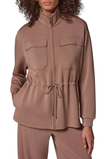 Donna Karan New York Jet Setter Mock Neck Shirtjacket In Brown