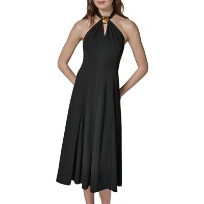 Donna Karan New York Keyhole Hardware Halter Dress In Black