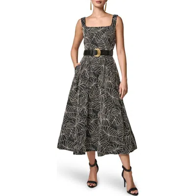 Donna Karan New York Leaf Embroidery Sleeveless A-line Dress In Black