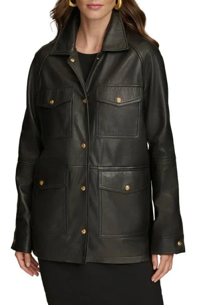 Donna Karan New York Leather Field Jacket In Black