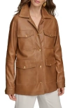 Donna Karan New York Leather Field Jacket In Cognac