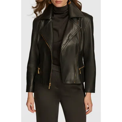Donna Karan New York Leather Moto Jacket In Black