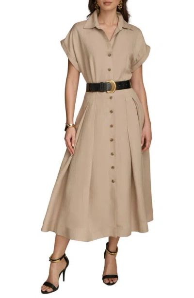 Donna Karan New York Linen Blend Belted Midi Shirtdress In Fawn Linen