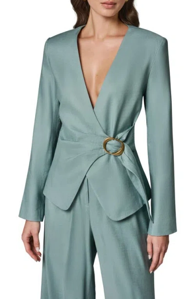 Donna Karan New York Linen Blend Wrap Jacket In Blue