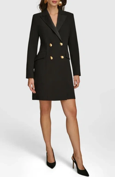 Donna Karan New York Long Sleeve Double Breasted Blazer Dress In Black/black