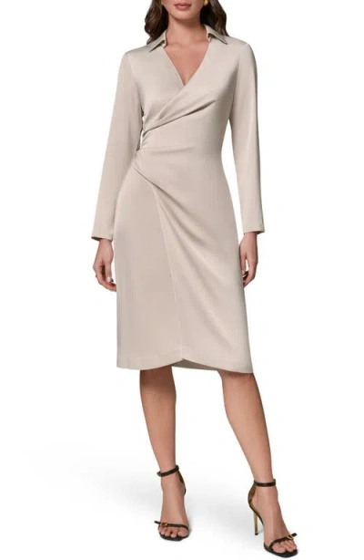 Donna Karan New York Long Sleeve Faux Wrap Satin Dress In Gray