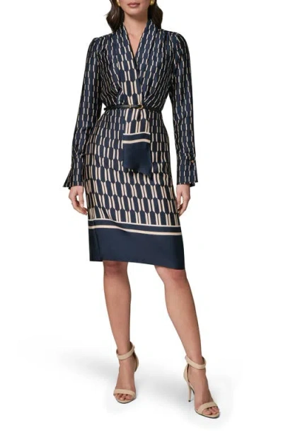 Donna Karan New York Long Sleeve Geometric Print Dress In Blue