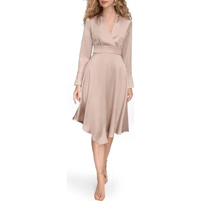 Donna Karan New York Long Sleeve Hammered Satin Shirtdress In Neutral