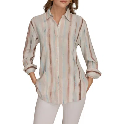 Donna Karan New York Long Sleeve Linen Blend Button-up Shirt In Multi