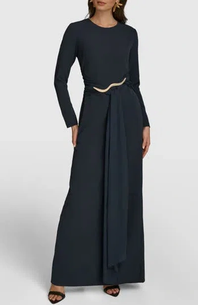 Donna Karan New York Long Sleeve Maxi Dress In Nightfall/ Nightfall