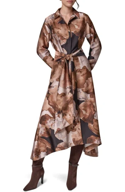 Donna Karan New York Long Sleeve Shirtdress With Tie Waist In Brown