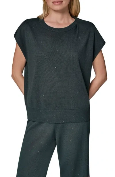 Donna Karan New York Metallic Cap Sleeve Sweater In Green