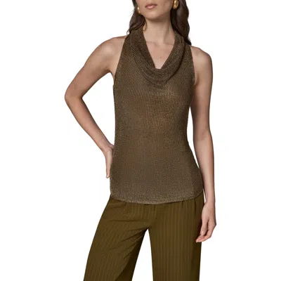 Donna Karan New York Metallic Cowl Neck Sleeveless Top In Brown