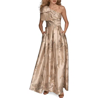 Donna Karan New York Metallic Floral Jacquard Ball Gown In Gold