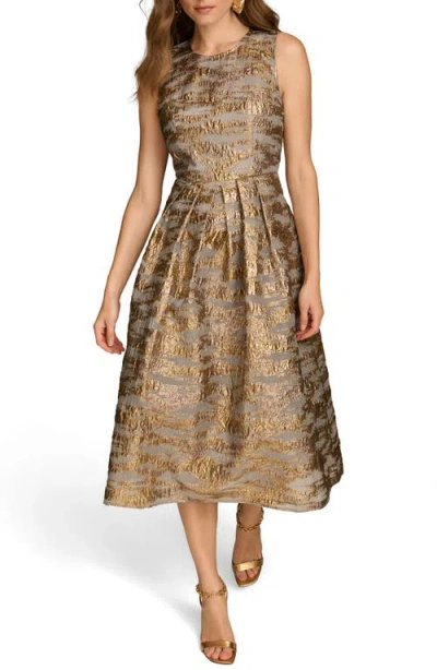 Donna Karan New York Metallic Jacquard Cocktail Midi Dress In Gilded