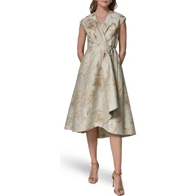 Donna Karan New York Metallic Jacquard Midi Wrap Dress In Gray