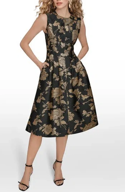 Donna Karan New York Metallic Jacquard Sleeveless Fit & Flare Dress In Multi