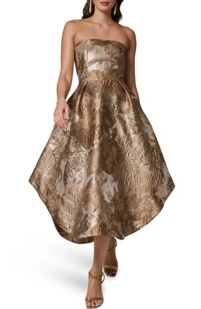 Donna Karan New York Metallic Jacquard Strapless Gown In Brown