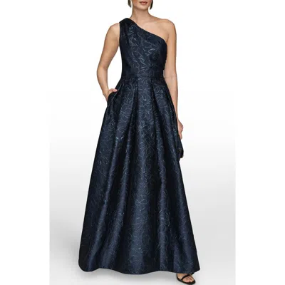 Donna Karan New York Metallic One-shoulder Gown In Blue