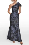 Donna Karan New York Metallic One-shoulder Jacquard Mermaid Gown In Blue