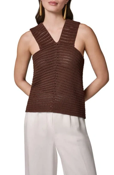 Donna Karan New York Metallic Open Stitch Sweater Tank In Brown