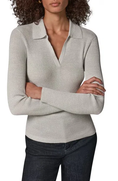 Donna Karan New York Metallic Rib Polo Sweater In Gray