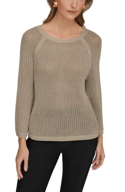 Donna Karan New York Metallic Sheer Sweater In Brown