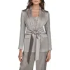 Donna Karan New York Metallic Tie Front Blazer In Gray
