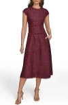Donna Karan New York Metallic Tweed Midi Dress In Burgundy