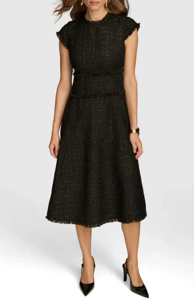 Donna Karan New York Metallic Tweed Midi Dress In Black