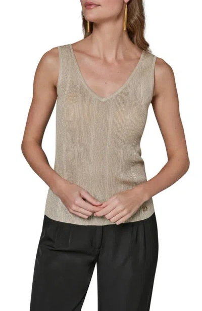 Donna Karan New York Metallic V-neck Rib Sweater Tank In Gold
