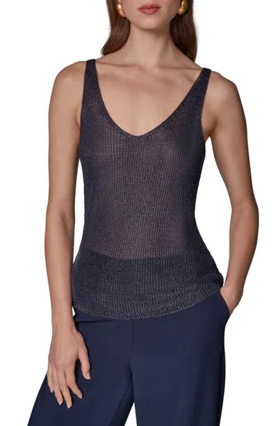 Donna Karan New York Metallic V-neck Sweater Tank In Ink