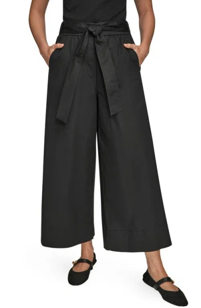 Donna Karan New York Mid Rise Wide Leg Crop Stretch Cotton Pants In Black