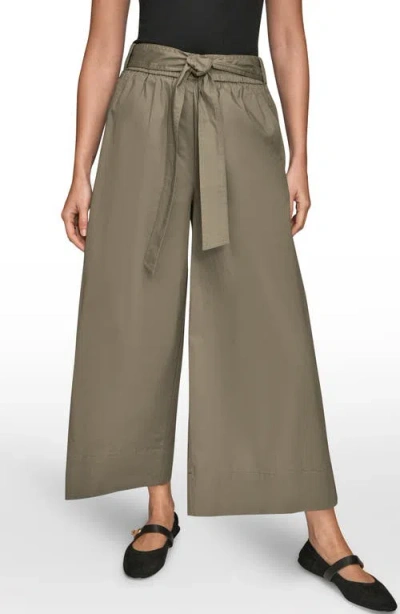 Donna Karan New York Mid Rise Wide Leg Crop Stretch Cotton Pants In Green