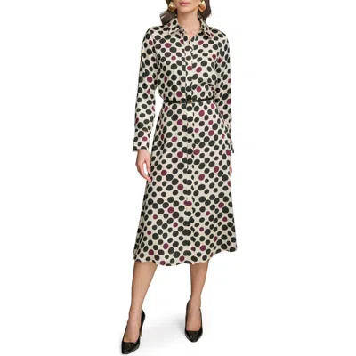 Donna Karan New York Mixed Dot Long Sleeve Belted Midi Shirtdress