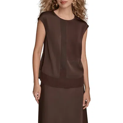 Donna Karan New York Mixed Media Cap Sleeve Top In Brown
