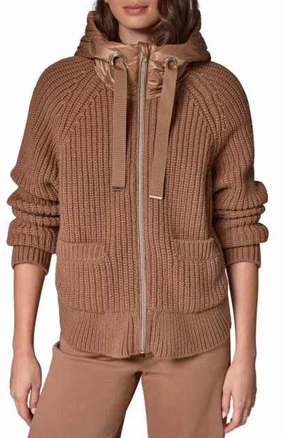 Donna Karan New York Mixed Media Down Fill Hooded Shirtjacket In Brown