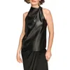Donna Karan New York Mixed Media Sleeveless Faux Leather Top In Black