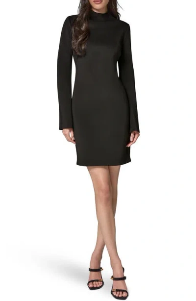 Donna Karan New York Mock Neck Long Sleeve Heavy Scuba Crepe Minidress In Black