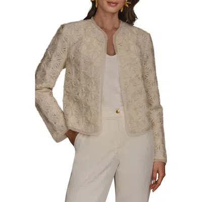 Donna Karan New York Novelty Embroidered Floral Open Front Jacket In Neutral