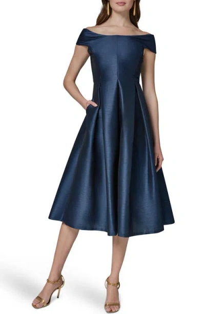 Donna Karan New York Off The Shoulder Dupioni Cocktail Dress In Blue