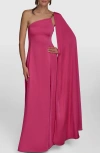 Shop Donna Karan New York One-shoulder Cape Detail Gown In Audacious