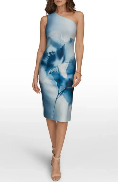 Donna Karan New York One Shoulder Midi Dress In Blue