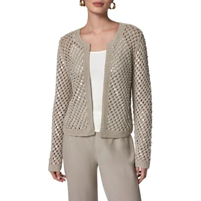 Donna Karan New York Pearl Detail Open Knit Cardigan In Neutral